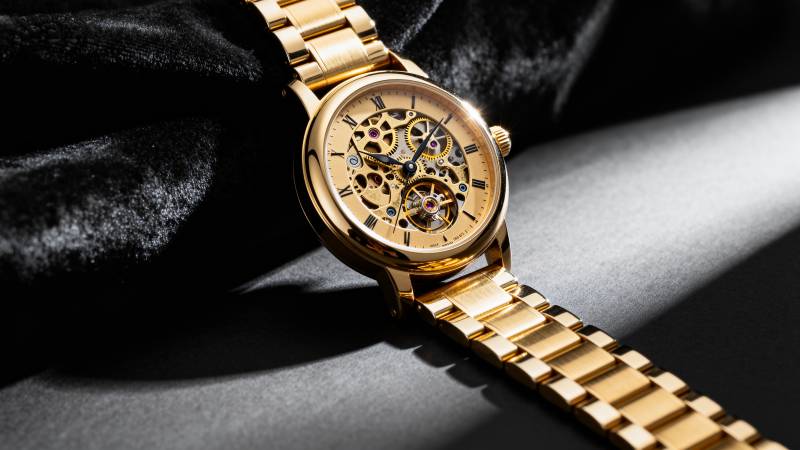 金色机械腕表图片