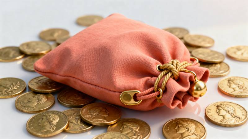 金币与粉红布袋图片