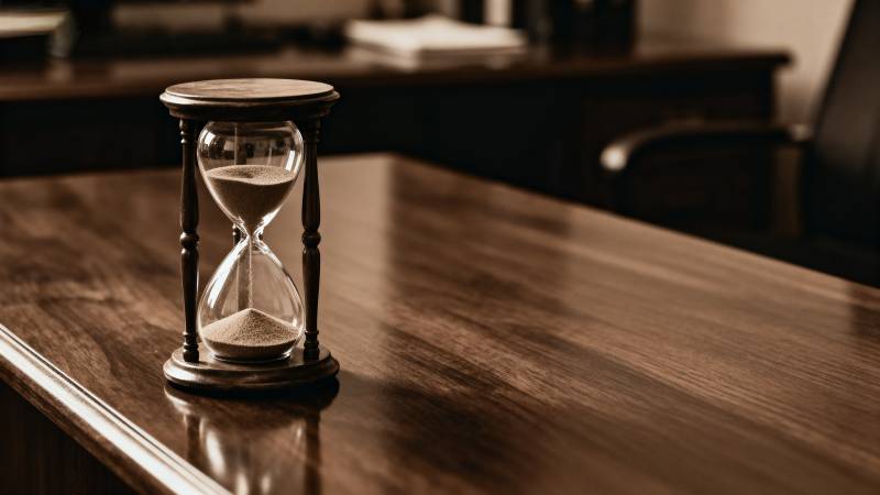 沙漏静置木桌图片
