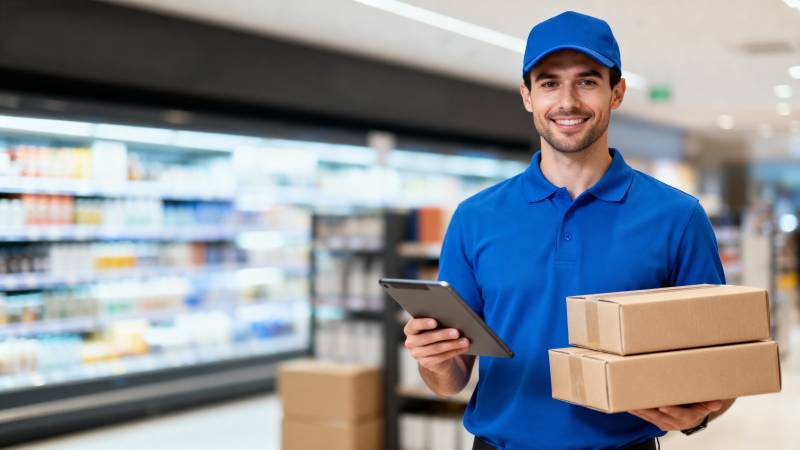 快递员送货微笑图片