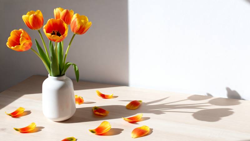 橙色郁金香静物图片