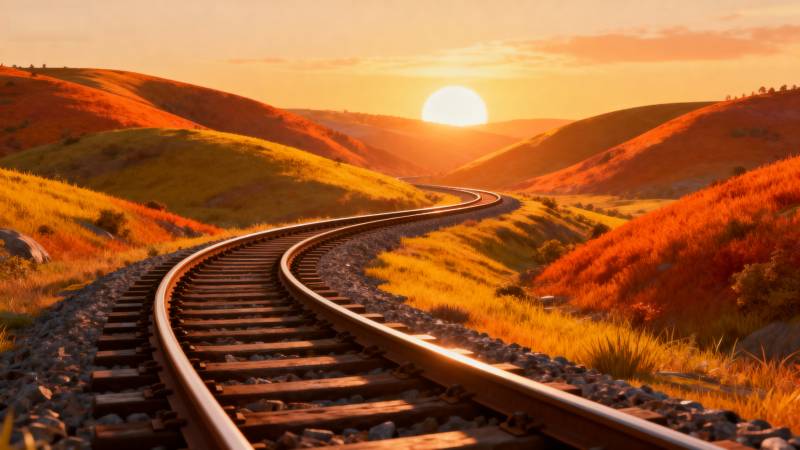 夕阳下的铁轨图片