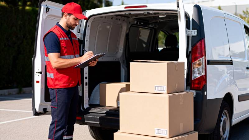 快递员装货准备出发图片