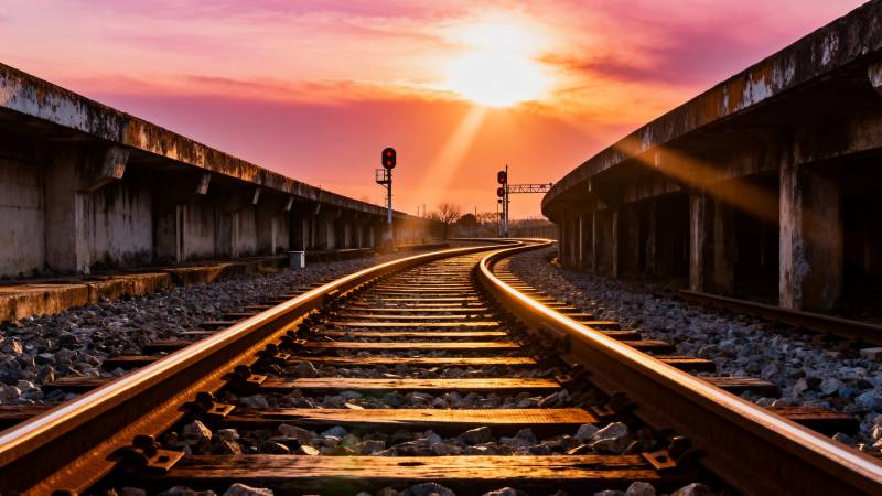 夕阳下的铁轨图片