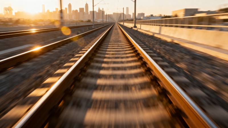 铁轨延伸向城市图片