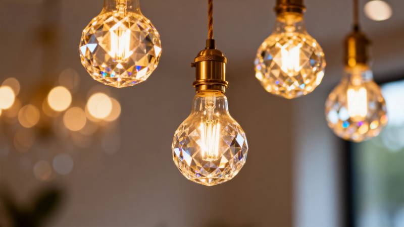 晶莹灯泡悬挂闪烁图片