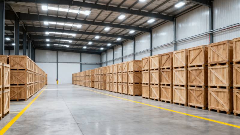 仓库木箱整齐排列图片
