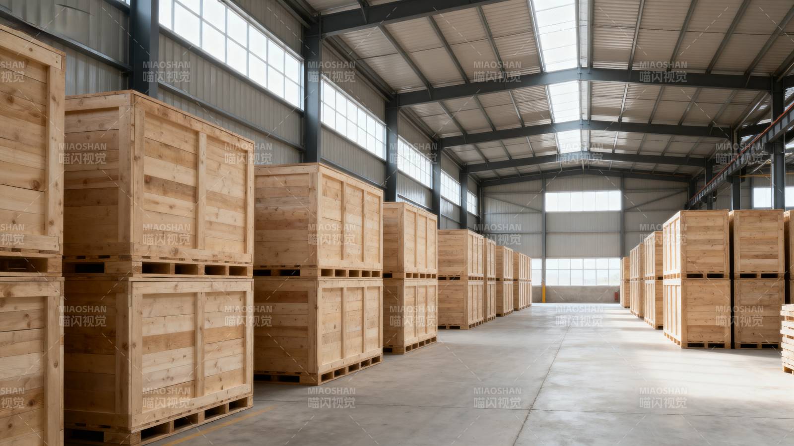 仓库木箱整齐排列图片