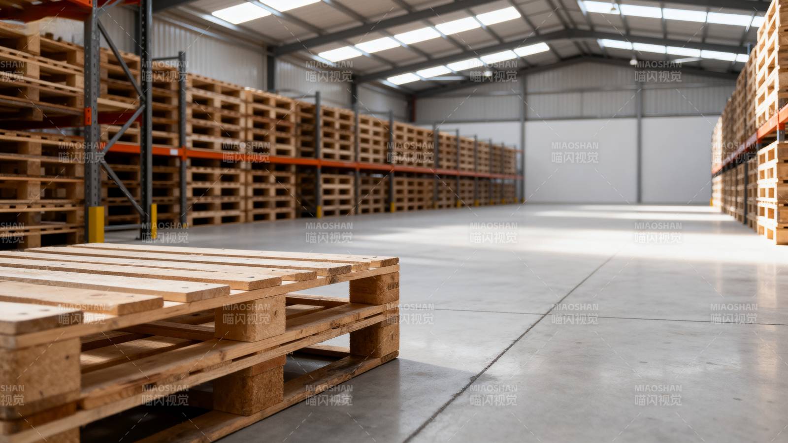 仓库中的木质托盘图片