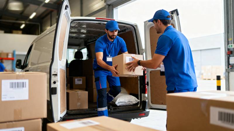 快递员装卸包裹图片