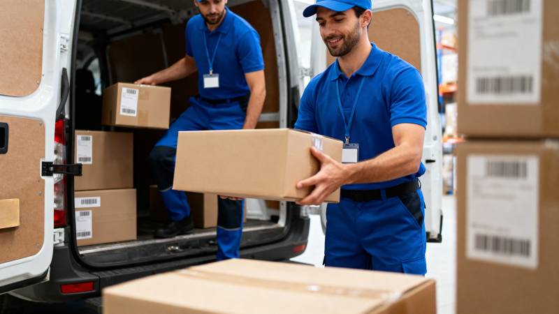 快递员装卸包裹图片