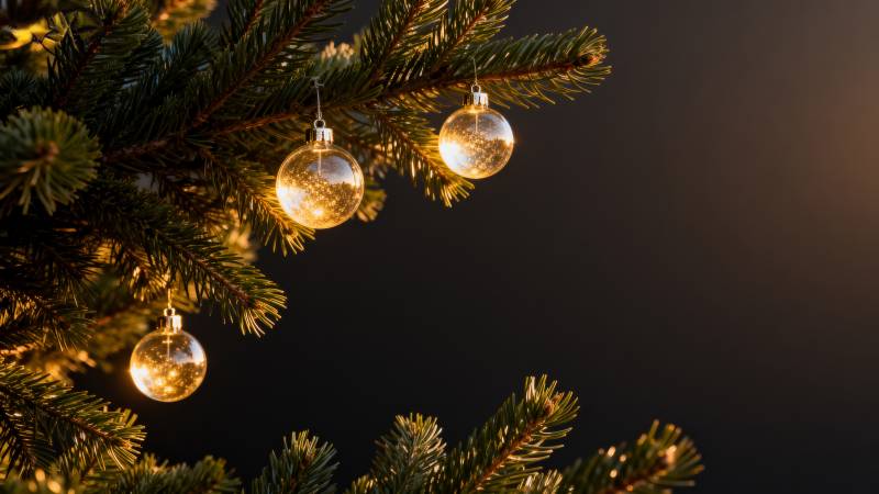 圣诞树上的金色装饰球图片