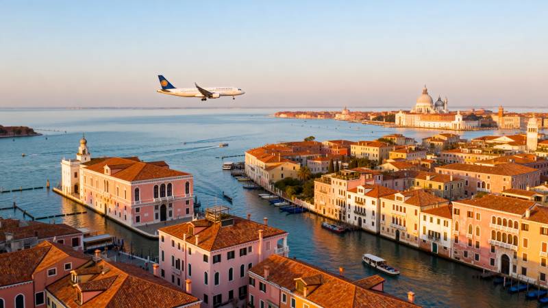 威尼斯上空的飞机图片