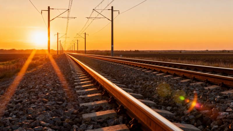 夕阳下的铁轨图片