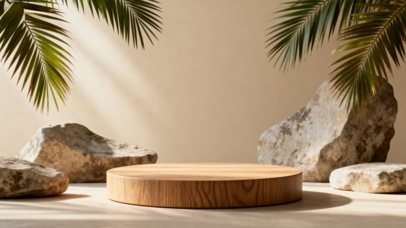 自然木台静谧景图片