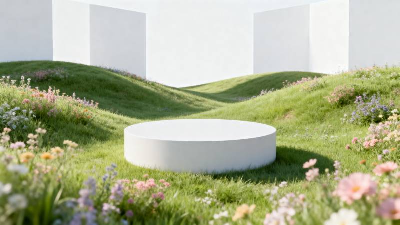 花海中的白色圆台图片