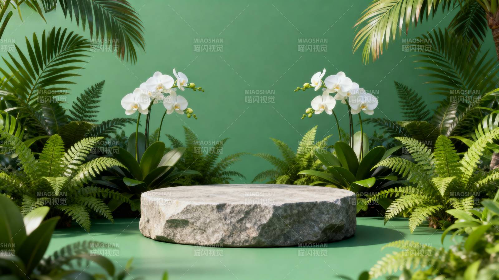 绿植环绕的石台图片