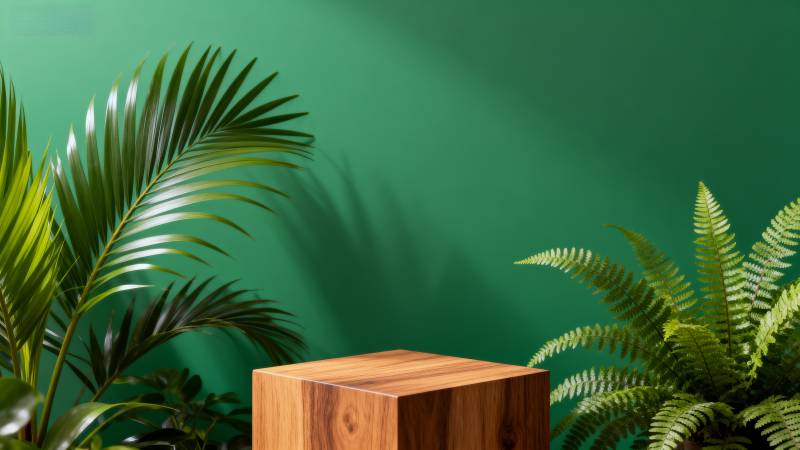 绿植环绕木台图片