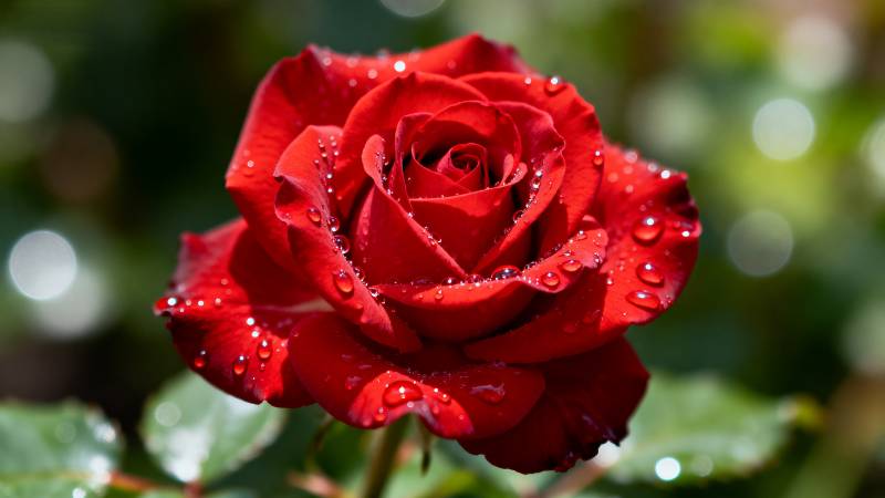 红玫瑰上的露珠图片