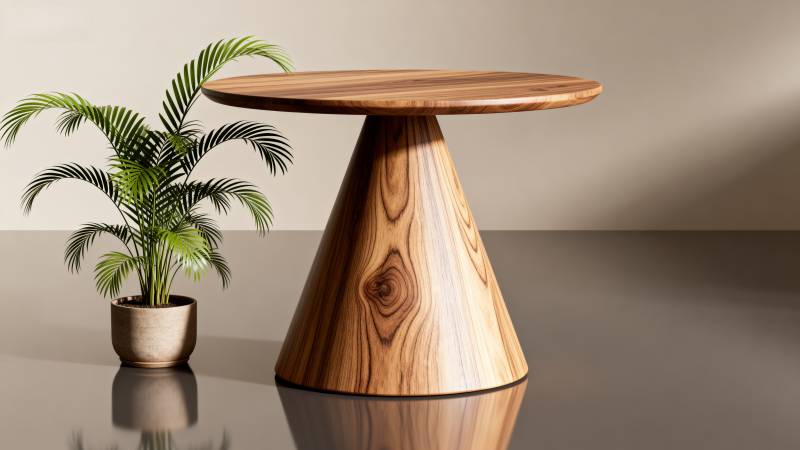 木艺圆桌与绿植图片