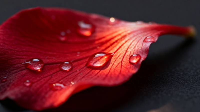 红叶上的水珠图片