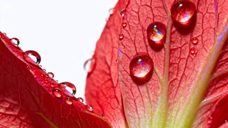 红叶上的露珠图片