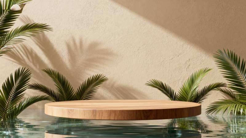 泳池边的木质平台图片