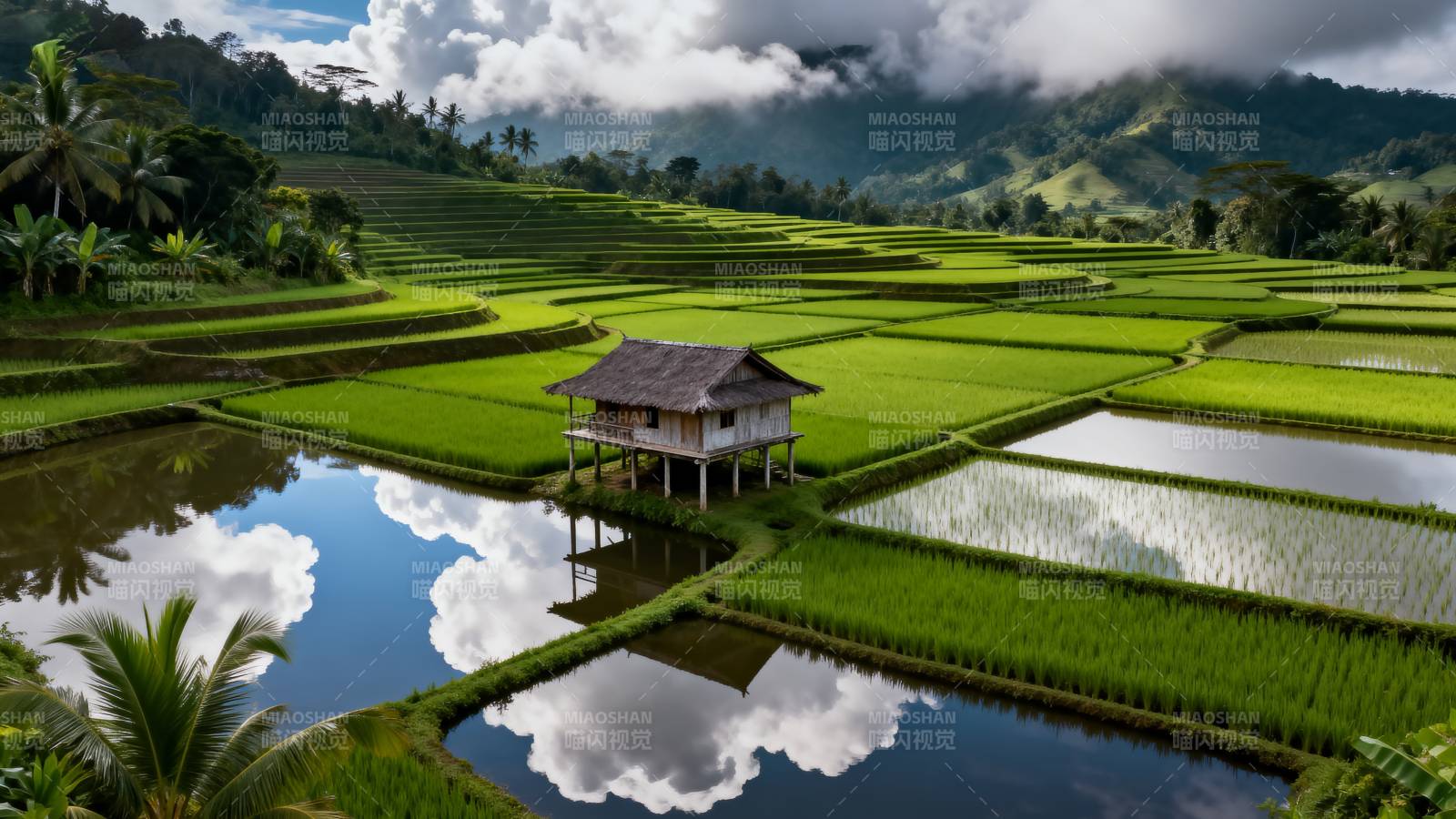 梯田上的小屋图片