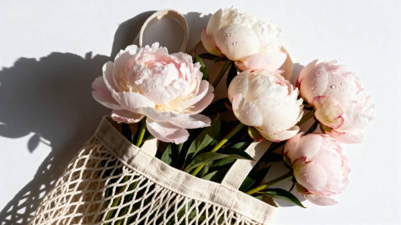 花篮中的粉白牡丹图片