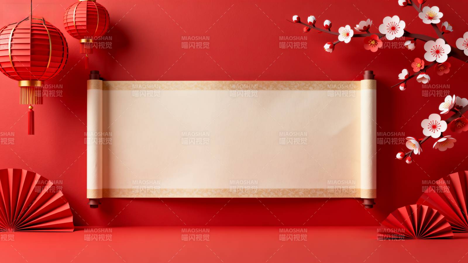 新春喜庆卷轴图图片