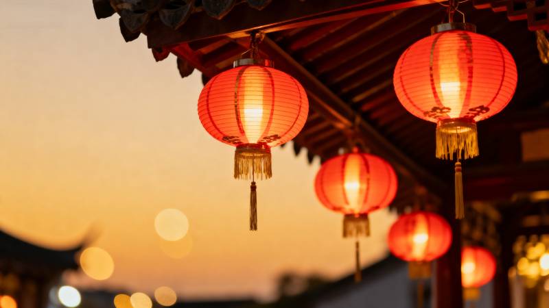 红灯笼映黄昏图片
