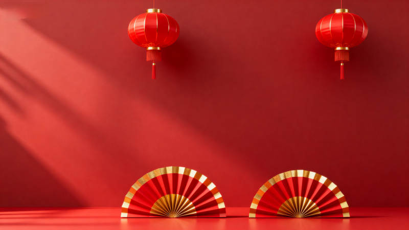 红墙灯笼扇影图片