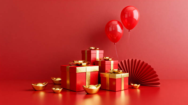 红礼盒金元宝气球图片