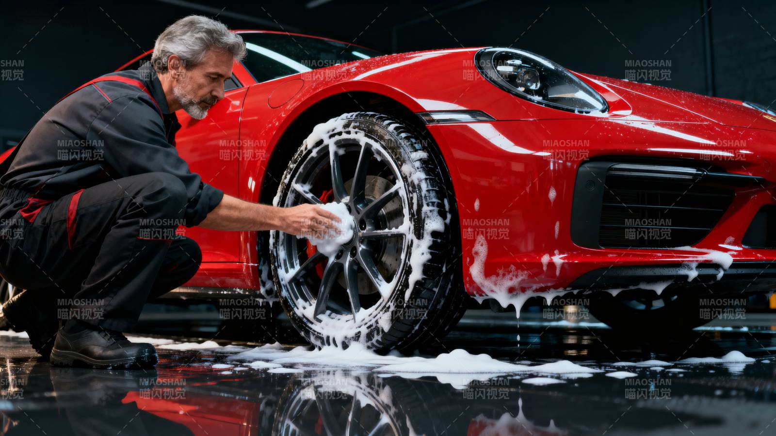 洗车匠专注清洁图片