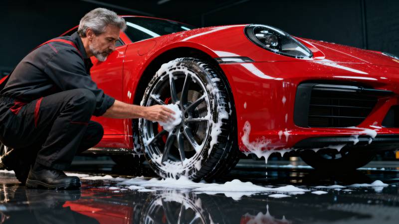 洗车匠专注清洁图片