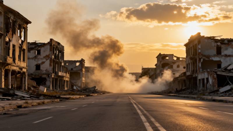 废墟中的黄昏图片