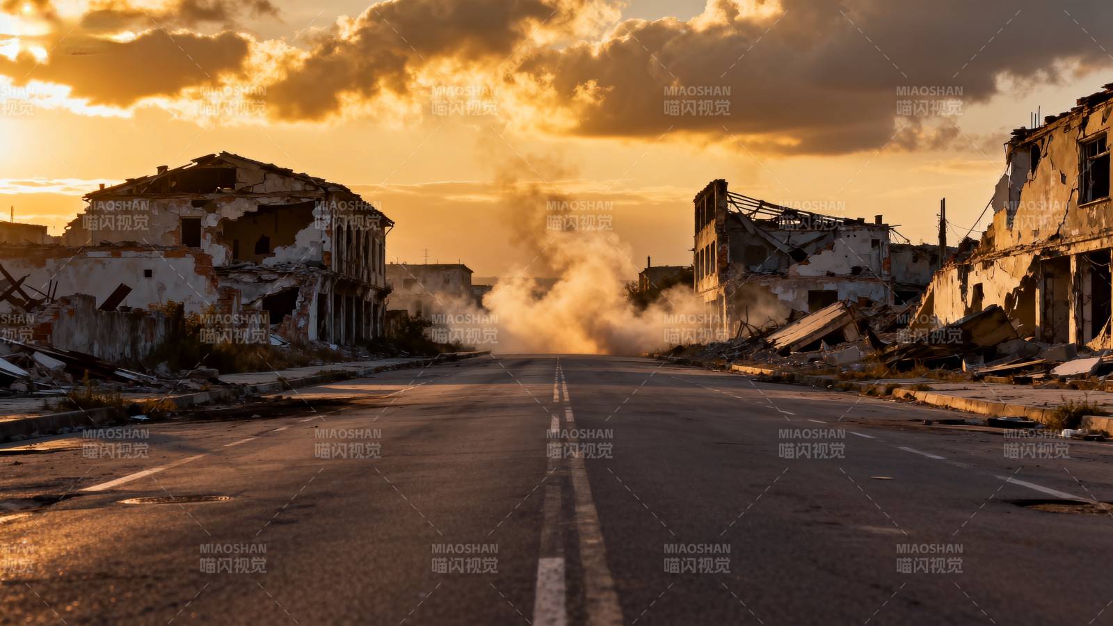 废墟中的黄昏图片