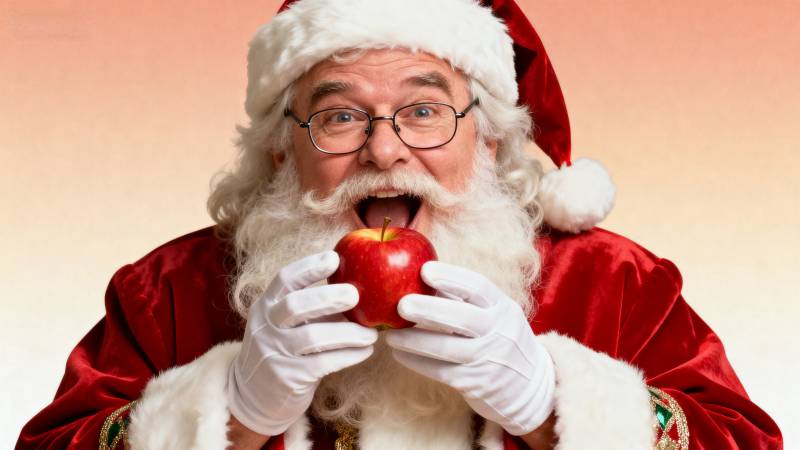 圣诞老人吃苹果图片