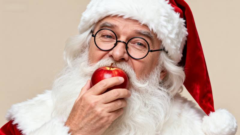 圣诞老人吃苹果图片