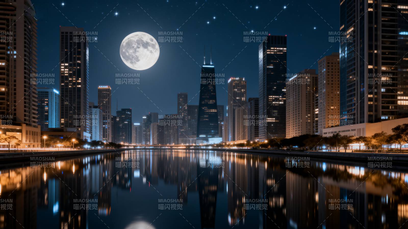 月夜都市倒影图片