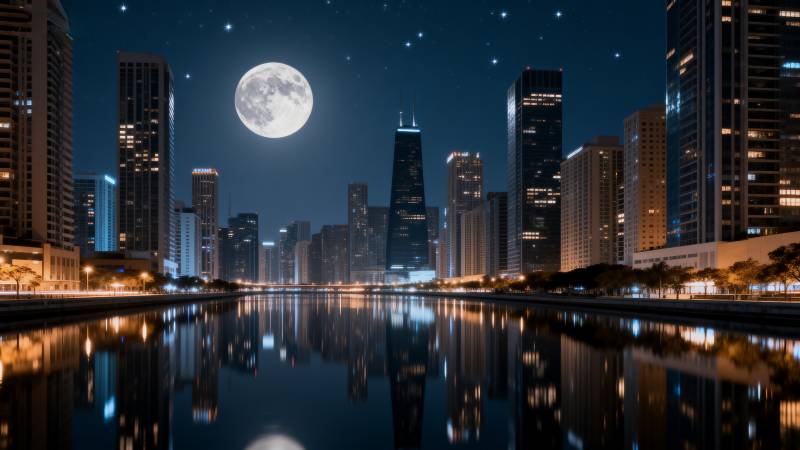 月夜都市倒影图片