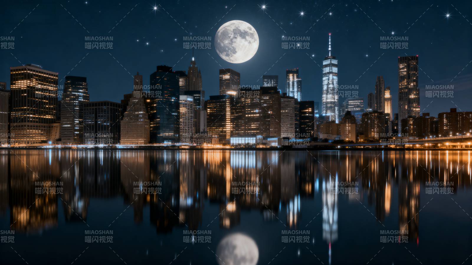 月夜都市倒影图片