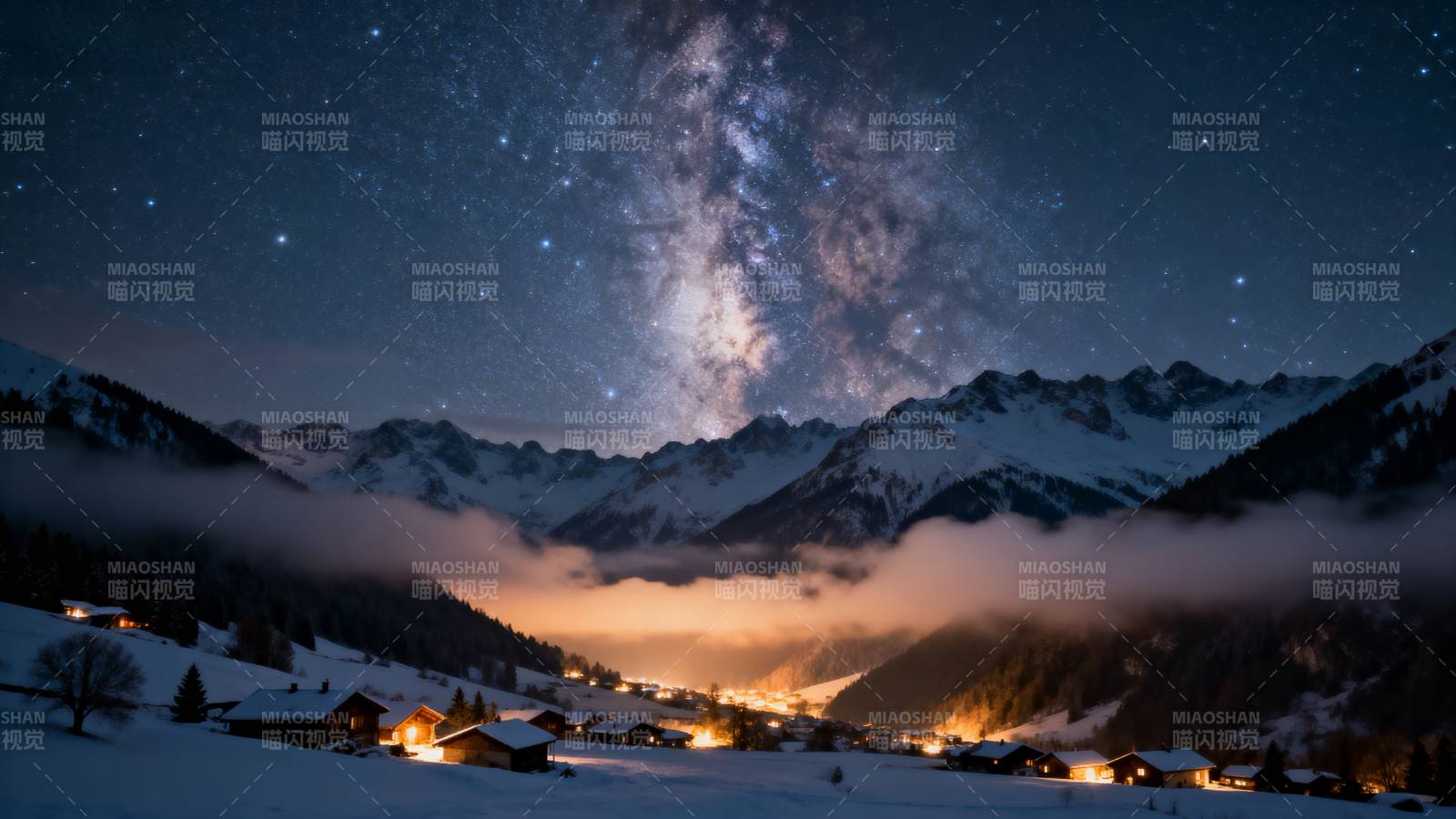 星河山间夜景图片