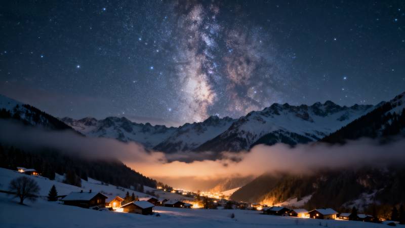 星河山间夜景图片