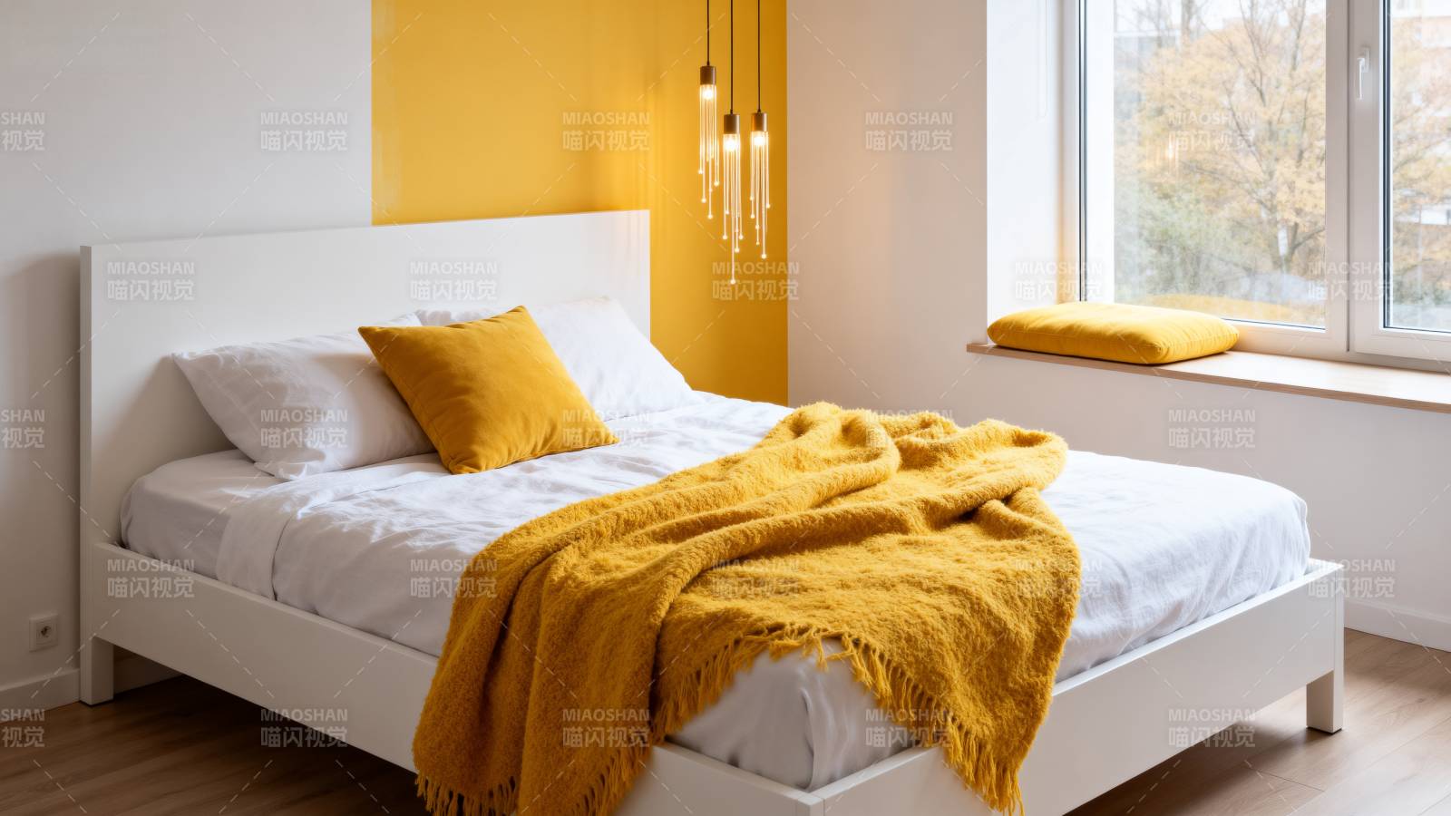 温馨黄白卧室图片