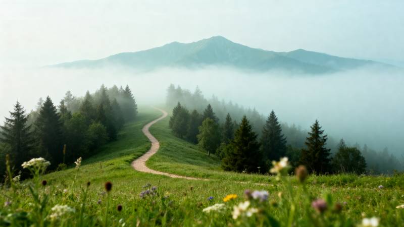 雾中蜿蜒小径图片