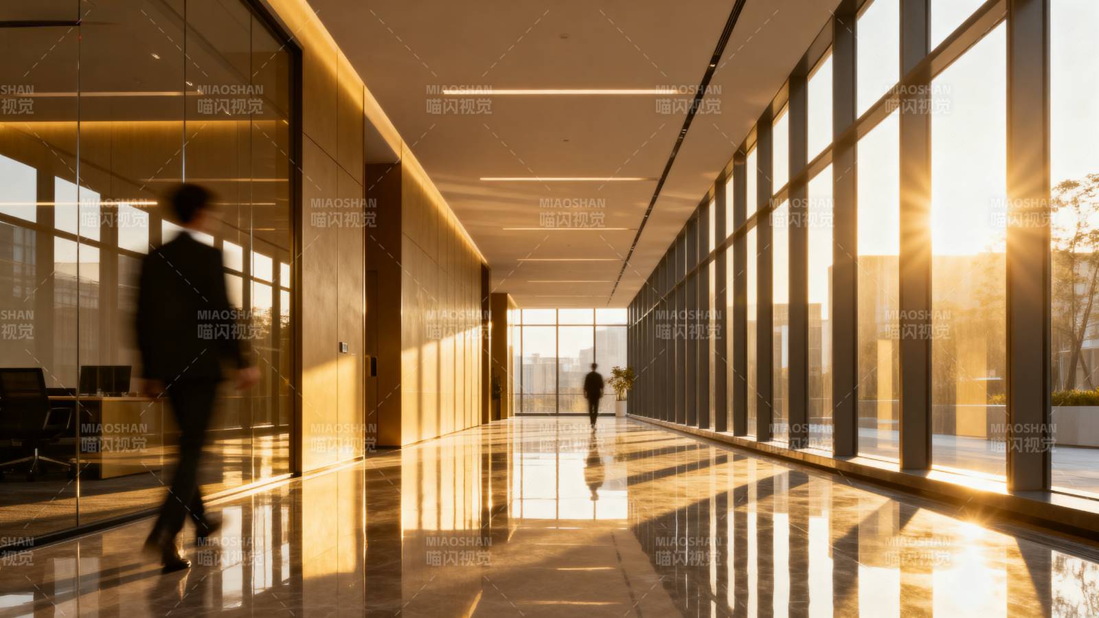 现代办公走廊晨光图片