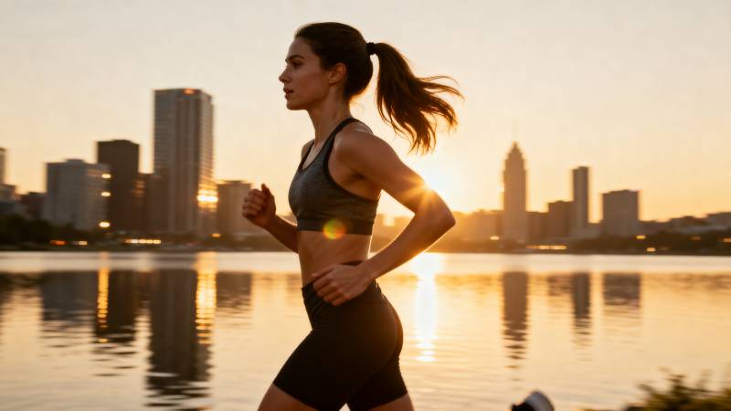 晨跑城市剪影图片