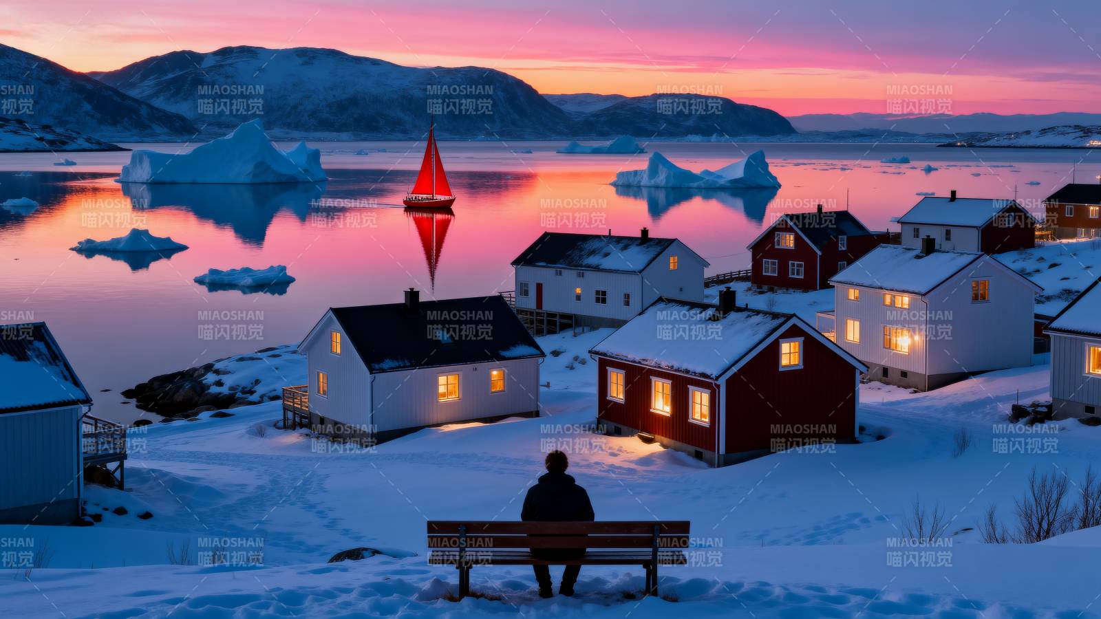 极地雪夜静谧村图片