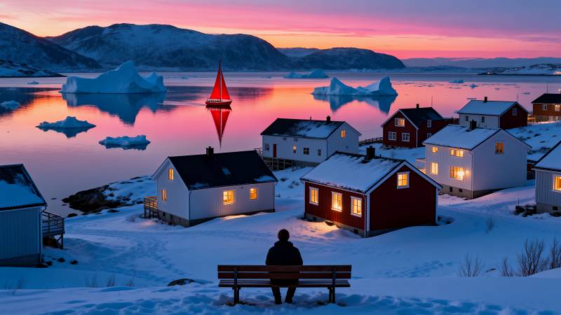 极地雪夜静谧村图片
